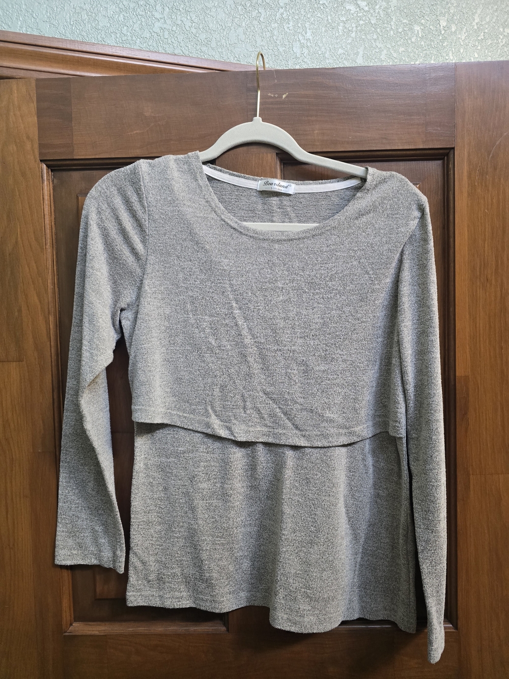 Gray Layered Long Sleeve Knit Top Nursing